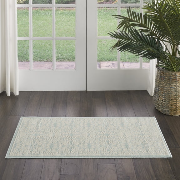 Nourison Jubilant Geometric Floral Ivory/Green 2' x 4' Area Rug, (2' x 4')