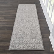 Nourison Jubilant Geometric Floral Ivory/Grey 2'3" x 7'3" Area Rug, (7' Runner)