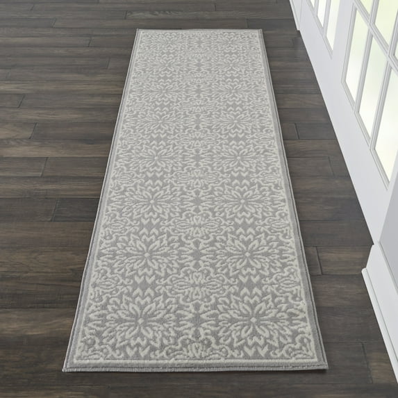 Nourison Jubilant Geometric Floral Ivory/Grey 2'3" x 7'3" Area Rug, (7' Runner)
