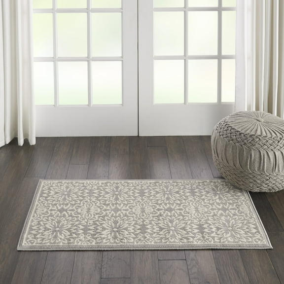 Nourison Jubilant Geometric Floral Ivory/Grey 2' x 4' Area Rug, (2' x 4')