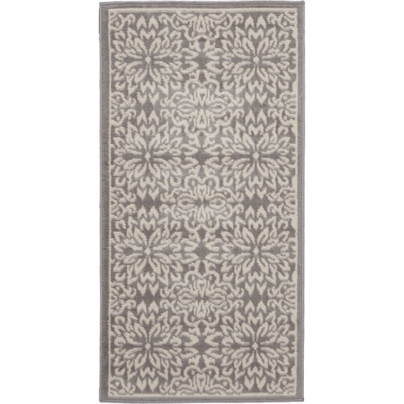 Nourison Jubilant Geometric Floral Ivory/Grey 2' x 4' Area Rug, (2' x 4')