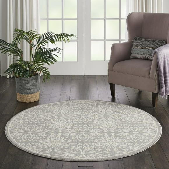 Nourison Jubilant Geometric Floral Ivory/Grey 5'3" x ROUND Area Rug, (5' Round)
