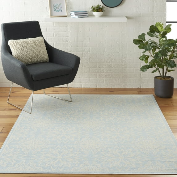 Nourison Jubilant Geometric Floral Ivory/Light Blue 4' x 6' Area Rug, (4' x 6')