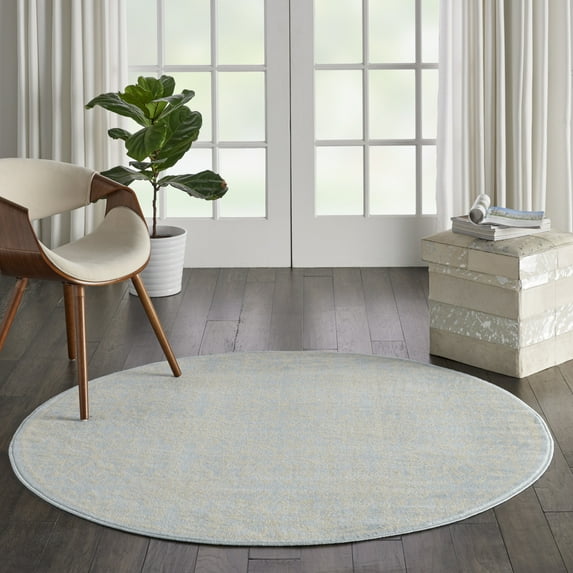 Nourison Jubilant Geometric Floral Ivory/Light Blue 5'3" x ROUND Area Rug, (5' Round)