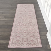 Nourison Jubilant Geometric Floral Ivory/Pink 2'3" x 7'3" Area Rug, (7' Runner)
