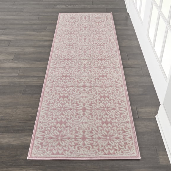 Nourison Jubilant Geometric Floral Ivory/Pink 2'3" x 7'3" Area Rug, (7' Runner)