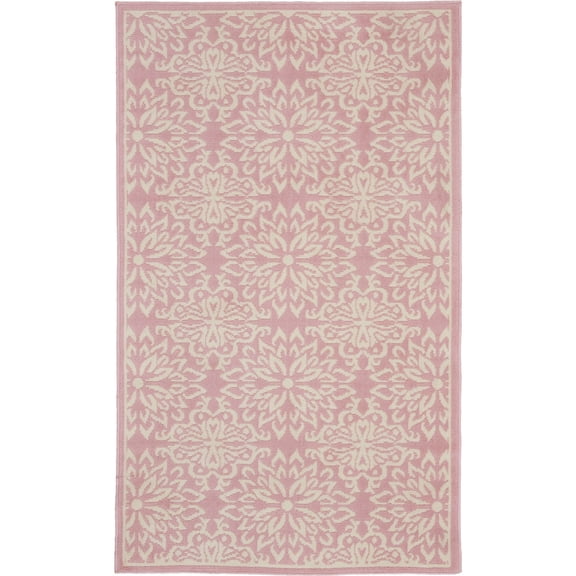 Nourison Jubilant Geometric Floral Ivory/Pink 3' x 5' Area Rug, (3' x 5')