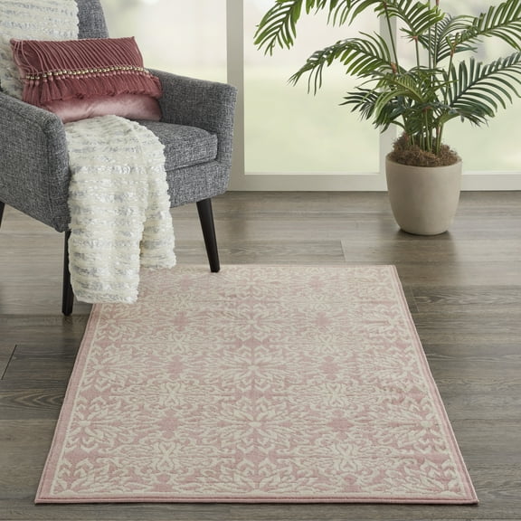 Nourison Jubilant Geometric Floral Ivory/Pink 3' x 5' Area Rug, (3' x 5')