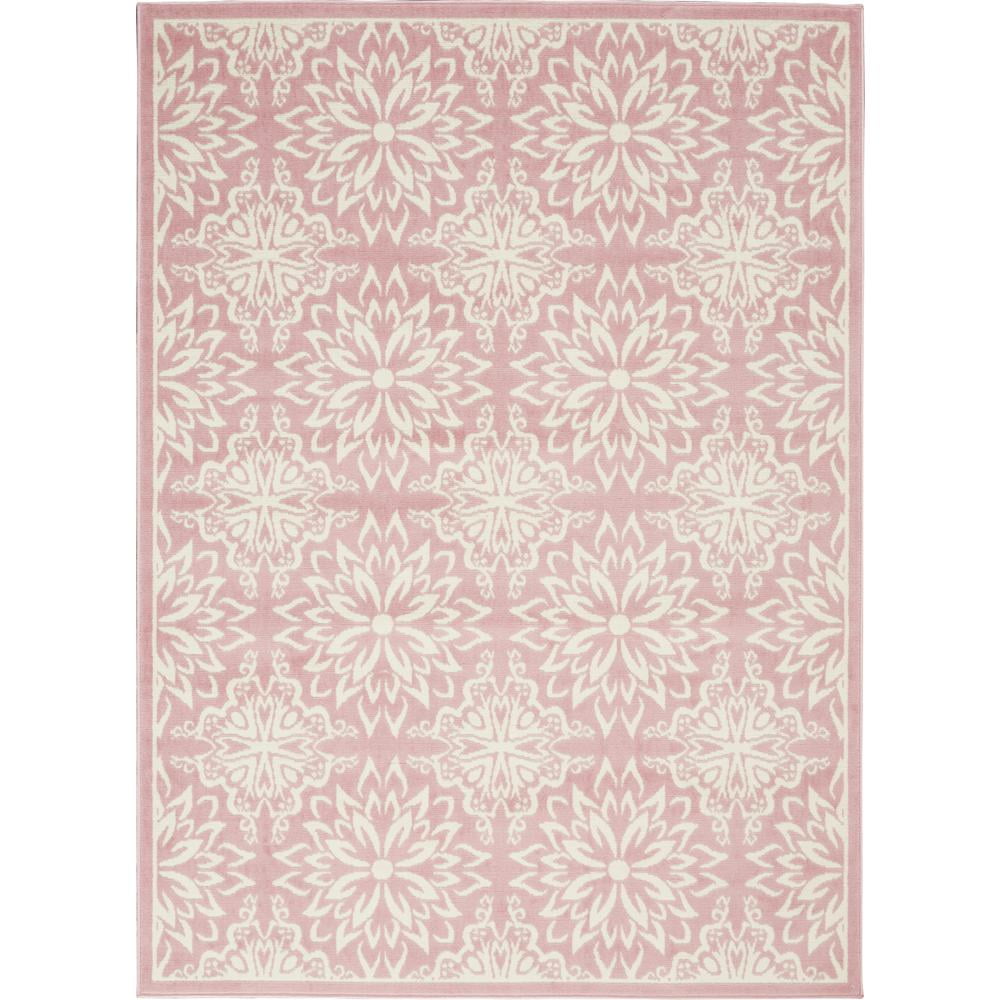 Ivory and Pink Floral Synthetic 4' x 6' Area Rug