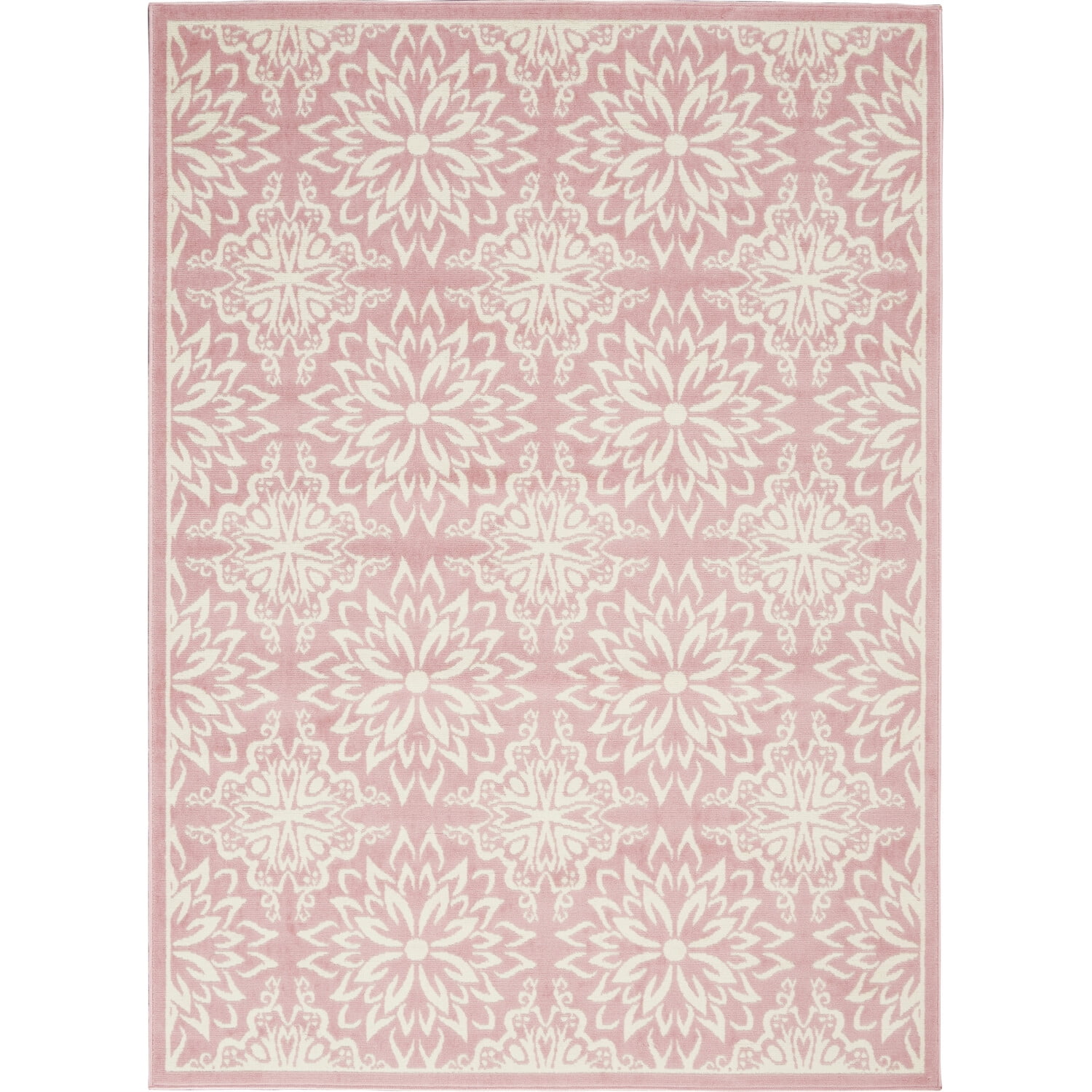 Ivory and Pink Floral Synthetic 4' x 6' Area Rug