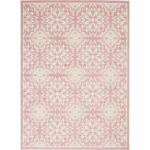 Nourison Jubilant Geometric Floral Ivory/Pink 5'3" x 7'3" Area Rug, (5' x 7')
