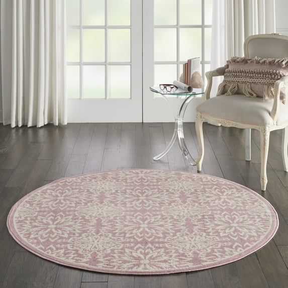 Nourison Jubilant Geometric Floral Ivory/Pink 5'3" x ROUND Area Rug, (5' Round)