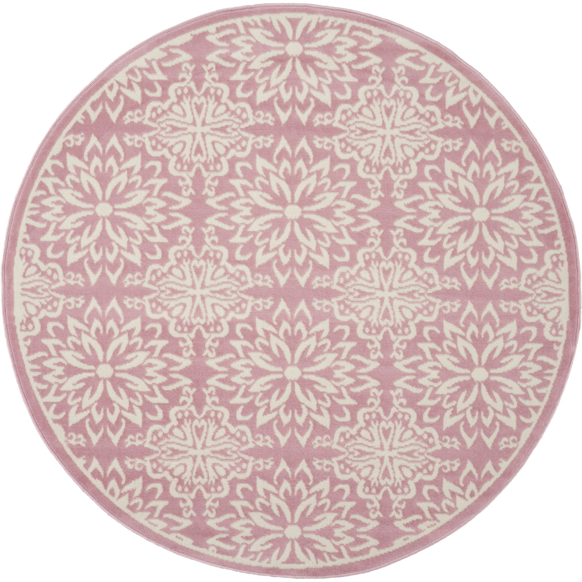 Nourison Jubilant Geometric Floral Ivory/Pink 5'3" x ROUND Area Rug, (5' Round)