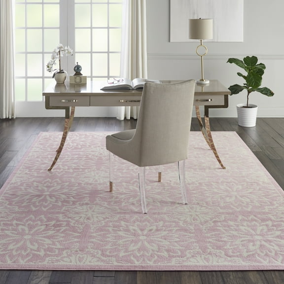 Nourison Jubilant Geometric Floral Ivory/Pink 8'6" x 12' Area Rug, (9' x 12')
