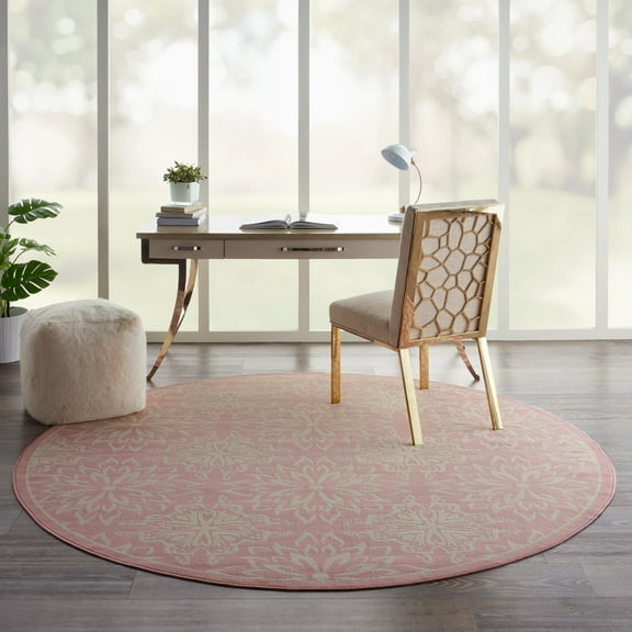 Nourison Jubilant Geometric Floral Ivory/Pink 8' x round Area Rug, (8' Round)