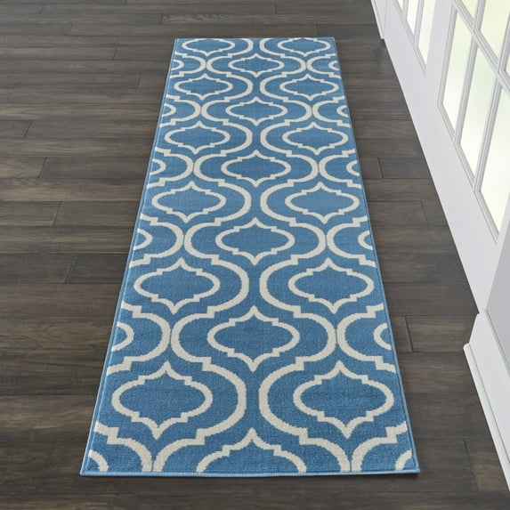 Nourison Jubilant Modern Moroccan Blue 2'3" x 7'3" Area Rug, (7' Runner)