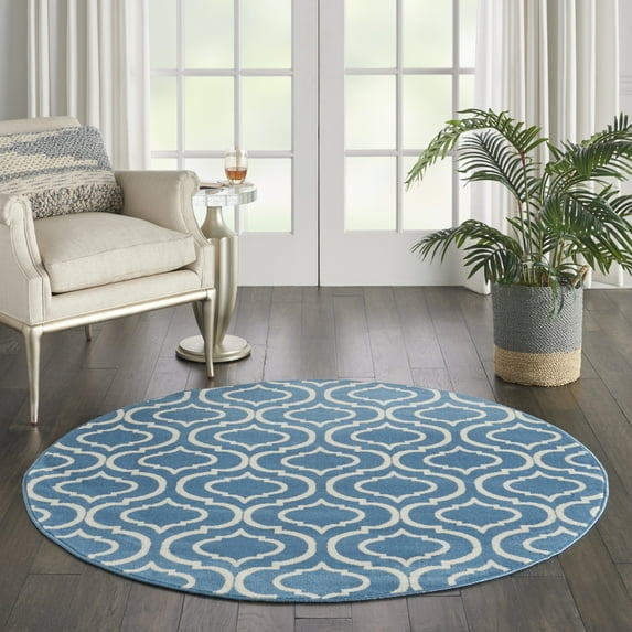 Nourison Jubilant Modern Moroccan Blue 5'3" x ROUND Area Rug, (5' Round)