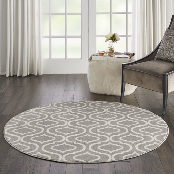 Nourison Jubilant Modern Moroccan Grey 5'3" x ROUND Area Rug, (5' Round)