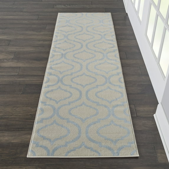 Nourison Jubilant Modern Moroccan Ivory/Blue 2'3" x 7'3" Area Rug, (7' Runner)