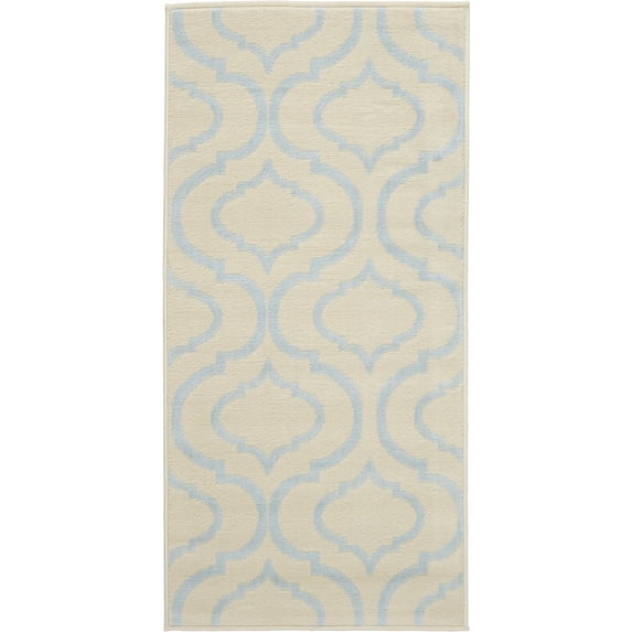 Nourison Jubilant Modern Moroccan Ivory/Blue 2' x 4' Area Rug, (2' x 4')