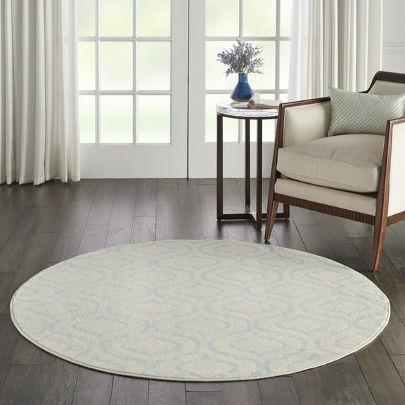Nourison Jubilant Modern Moroccan Ivory/Blue 5'3" x ROUND Area Rug, (5' Round)