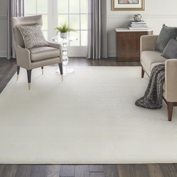 Nourison Jubilant Modern Moroccan Ivory/Blue 7'10" x 9'10" Area Rug, (8' x 10')