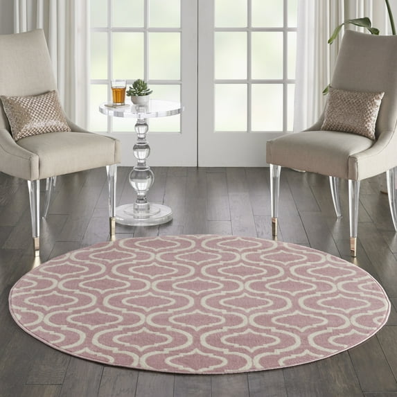Nourison Jubilant Modern Moroccan Pink 5'3" x ROUND Area Rug, (5' Round)