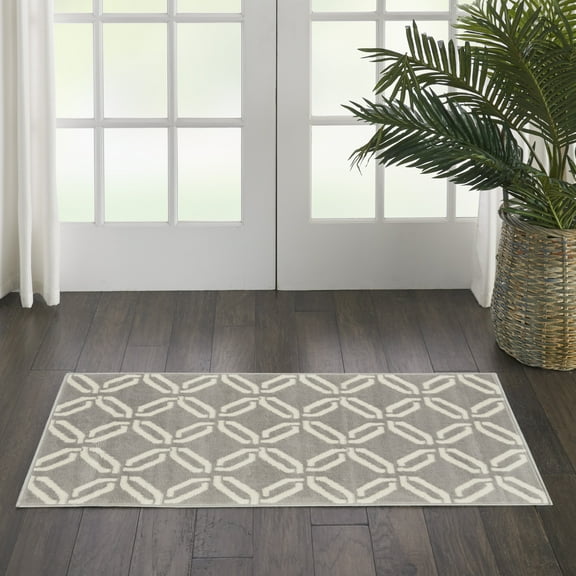 Nourison Jubilant Modern Trellis Grey 2' x 4' Area Rug, (2' x 4')