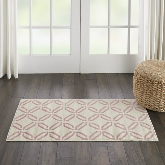 Nourison Jubilant Modern Trellis Ivory/Pink 2' x 4' Area Rug, (2' x 4')