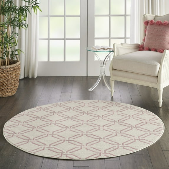 Nourison Jubilant Modern Trellis Ivory/Pink 5'3" x ROUND Area Rug, (5' Round)