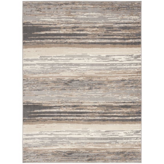 Nourison Jubilant Striped Grey/Beige 5'3" x 7'3" Area Rug (5x7)