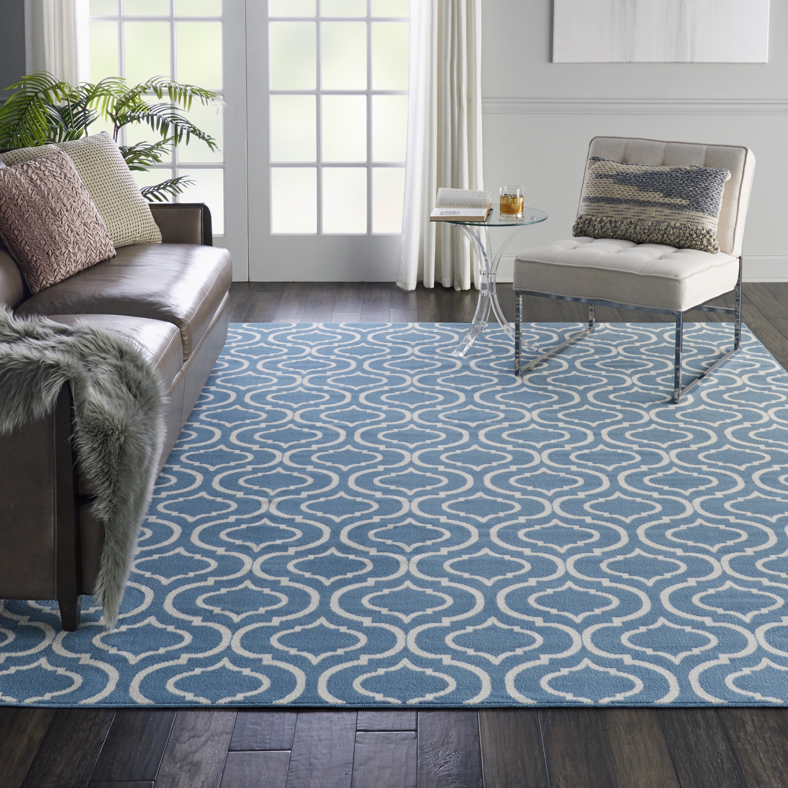 Nourison Jubilant Trellis Blue 8'6" x 12" Area Rug, (9x12)