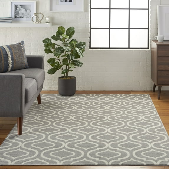 Nourison Jubilant Trellis Grey 5'3" x 7'3" Area Rug, (5x7)