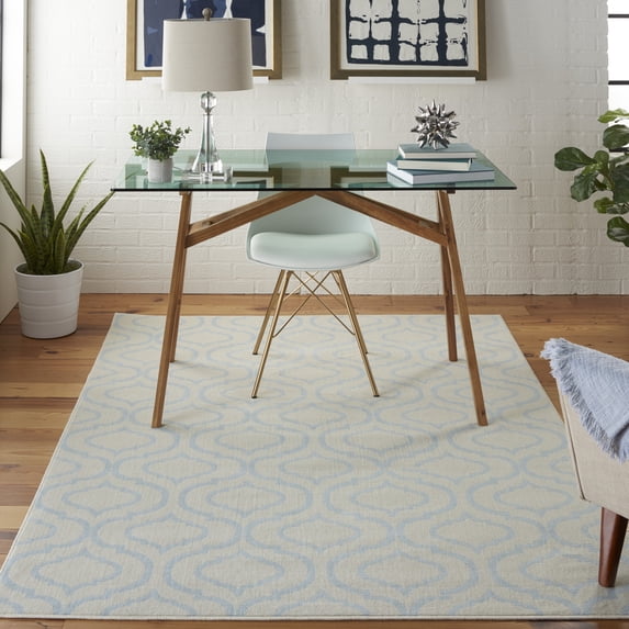 Nourison Jubilant Trellis Ivory/Blue 4' x 6' Area Rug, (4x6)