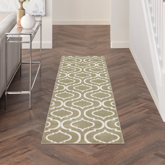 Nourison Jubilant Trellis Olive 2'3" x 7'3" Area Rug, (2x7)