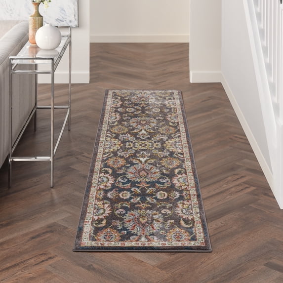 Nourison Juniper Floral Charcoal Multi 2'2" x 7'6" Area Rug, (2x8)