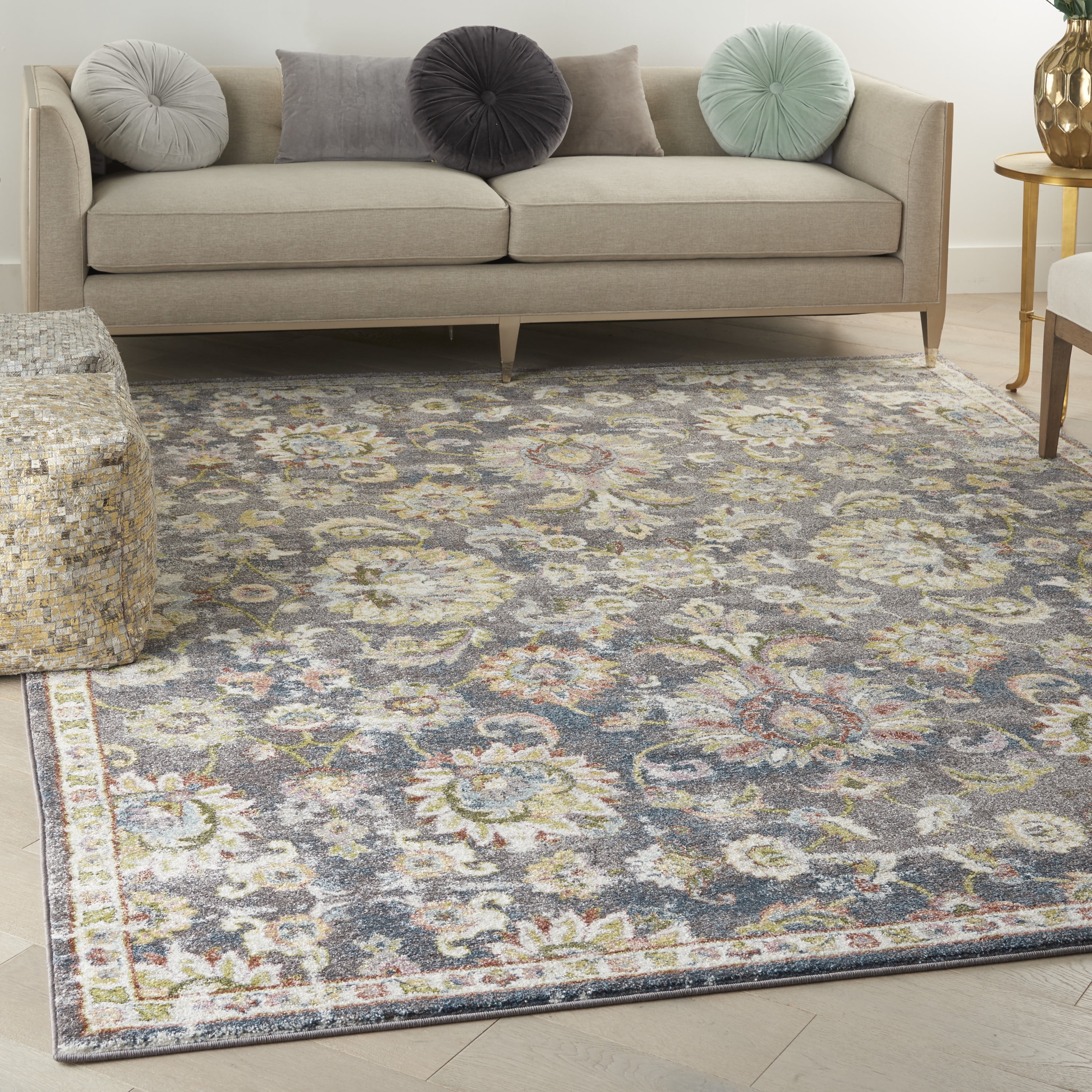 Nourison Juniper Floral Charcoal Multi 9' x 12' Area Rug, (9x12)