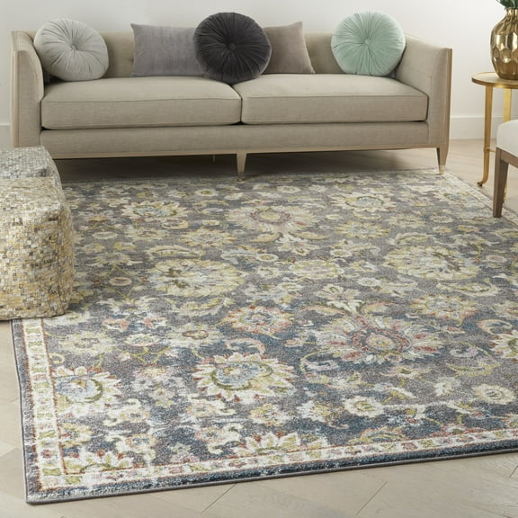 Nourison Juniper Floral Charcoal Multi 9' x 12' Area Rug, (9x12)