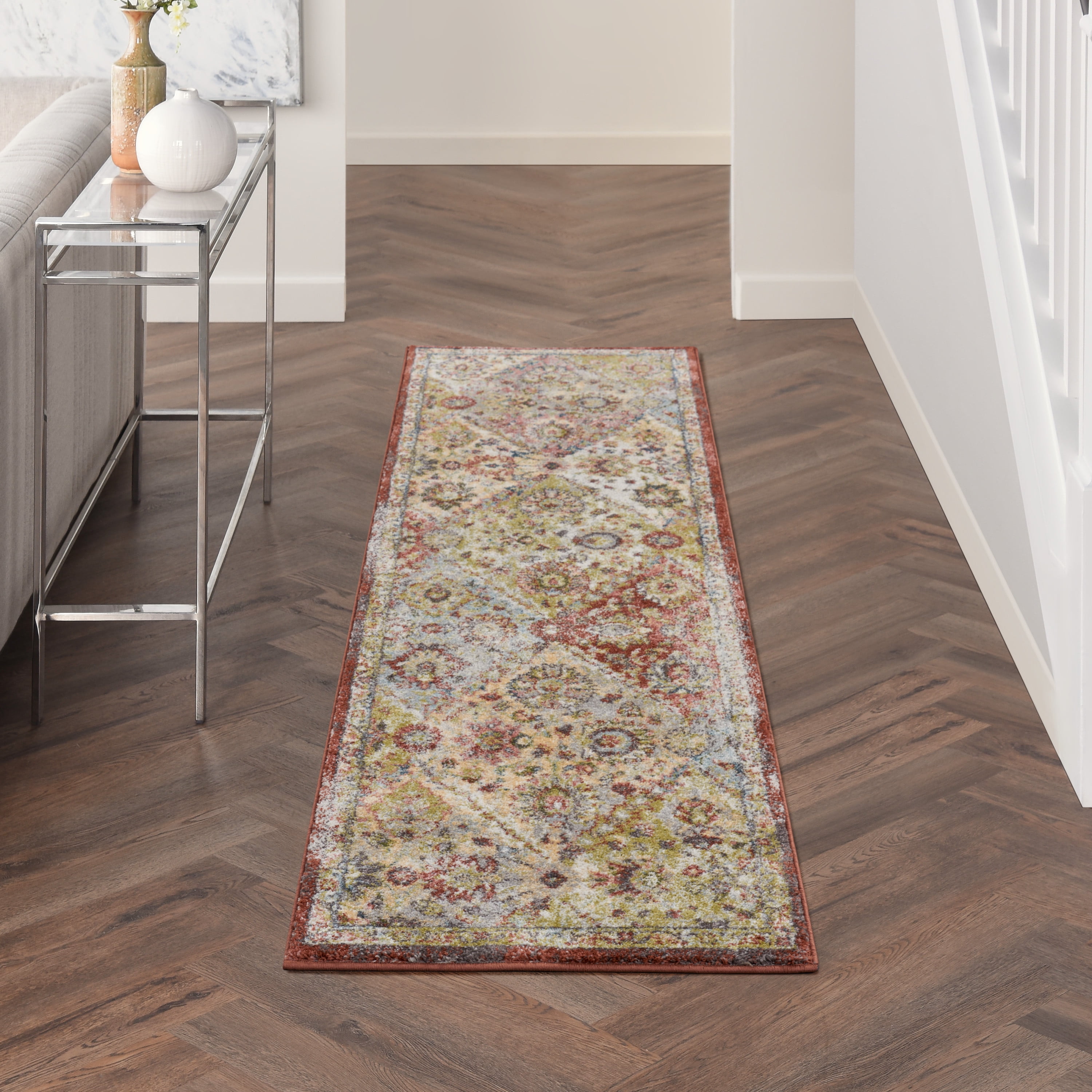 Ivory Floral Hand-Knotted Synthetic Easy-Care Area Rug