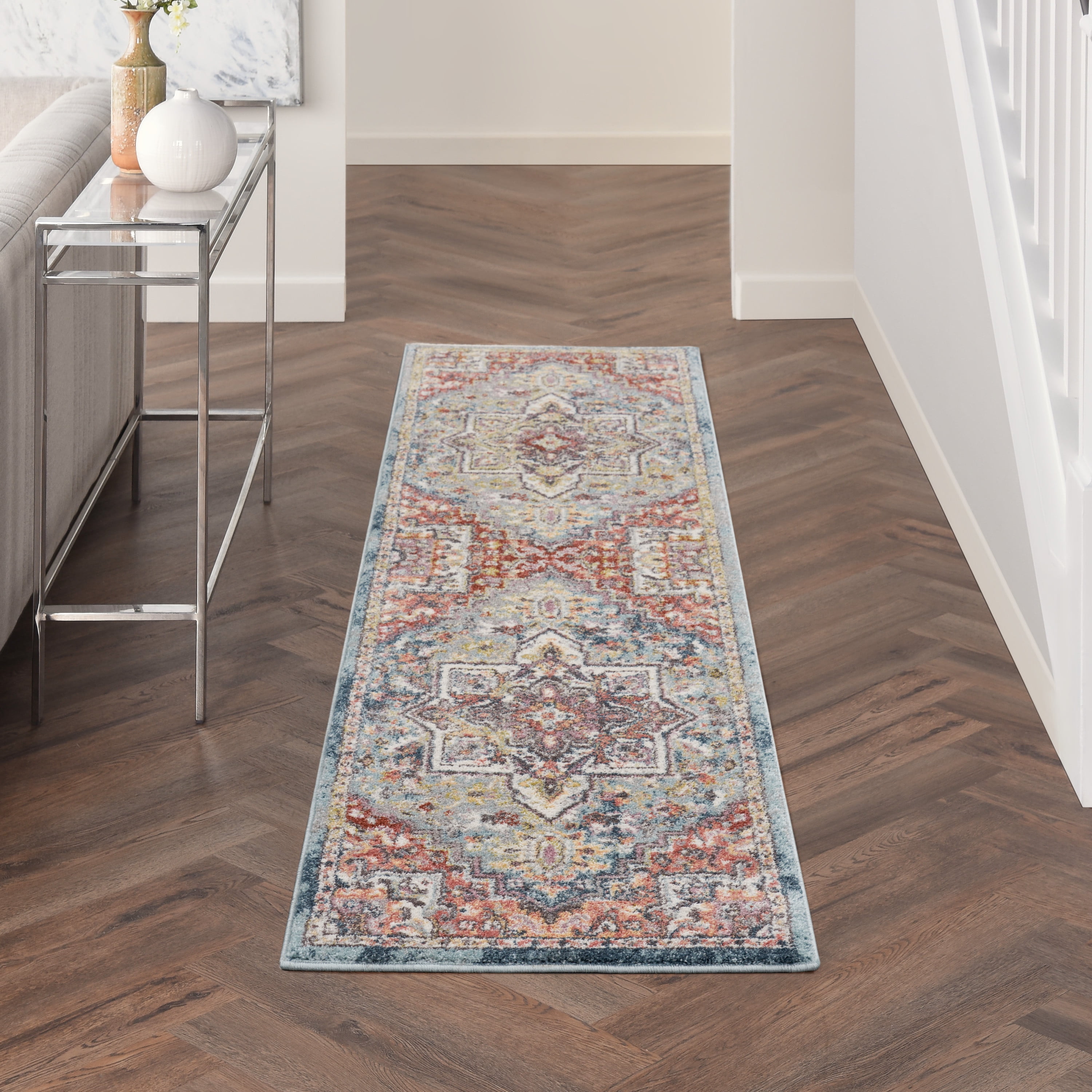 Juniper Blue and Multicolor Synthetic Medallion Area Rug