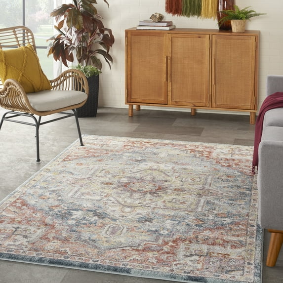 Nourison Juniper Persian Blue/Multicolor 5'3" x 7'3" Area Rug, (5x7)