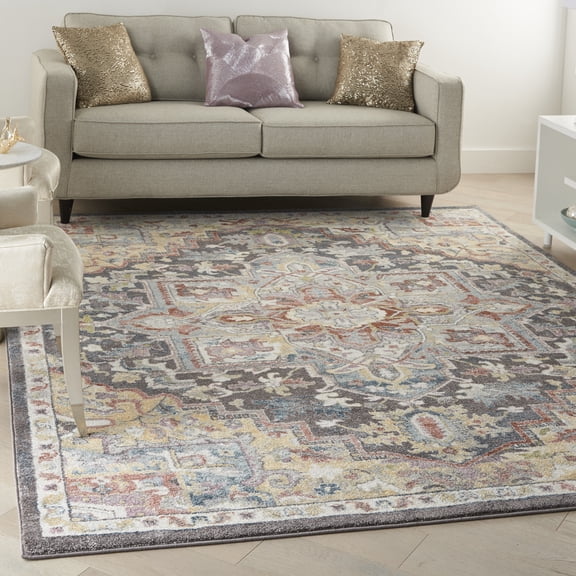 Nourison Juniper Persian Charcoal Multi 7'10" x 9'10" Area Rug, (8x10)