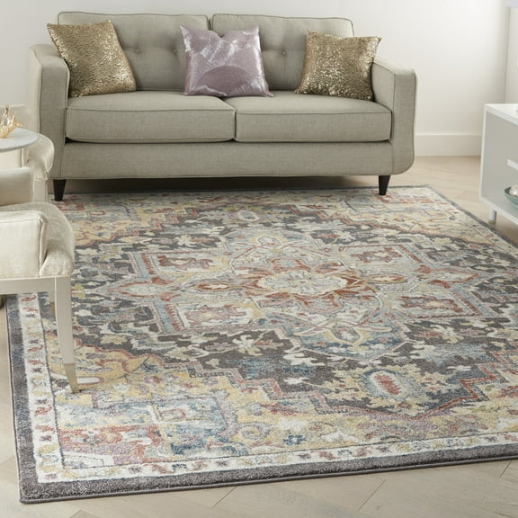 Nourison Juniper Persian Charcoal Multi 9' x 12' Area Rug, (9x12)