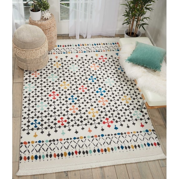 Nourison Kamala Boho Modern White 9'3" x 12'9" Area Rug, (9' x 13')