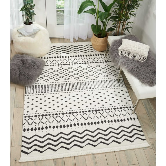 Nourison Kamala Contemporary Moroccan White 9'3" x 12'9" Area Rug, (9' x 13')