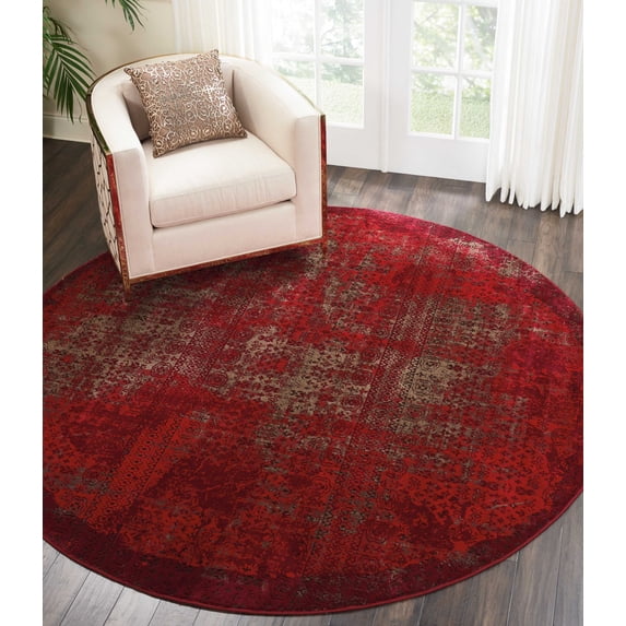 Nourison Karma Distressed Vintage Red 7'10" x ROUND Area Rug, (8' Round)
