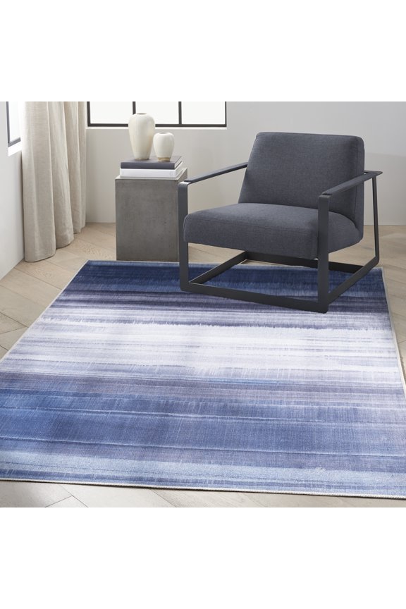 Launder Abstract Navy 3'11" x 5'11" Area Rug, Easy Cleaning, Non Shedding, Bed Room, Living Room, Dining Room, Kitchen (4x6)