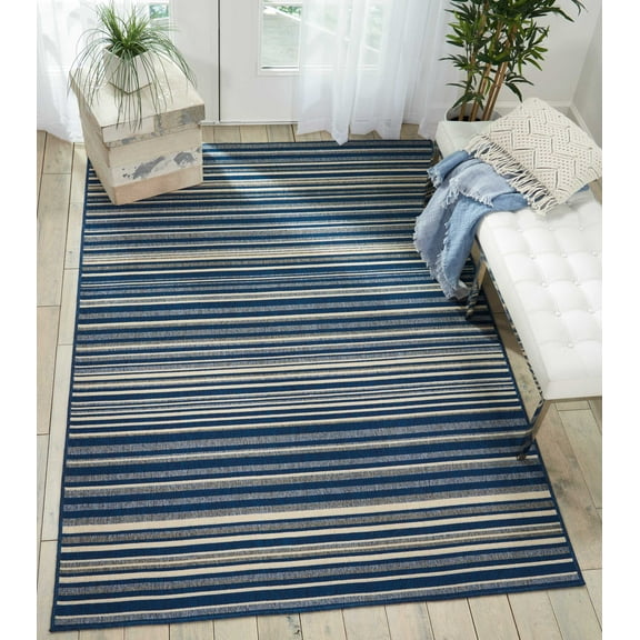 Nourison Lido Striped Navy/Cream 5'3" x 7'5" Area Rug, (5x7)