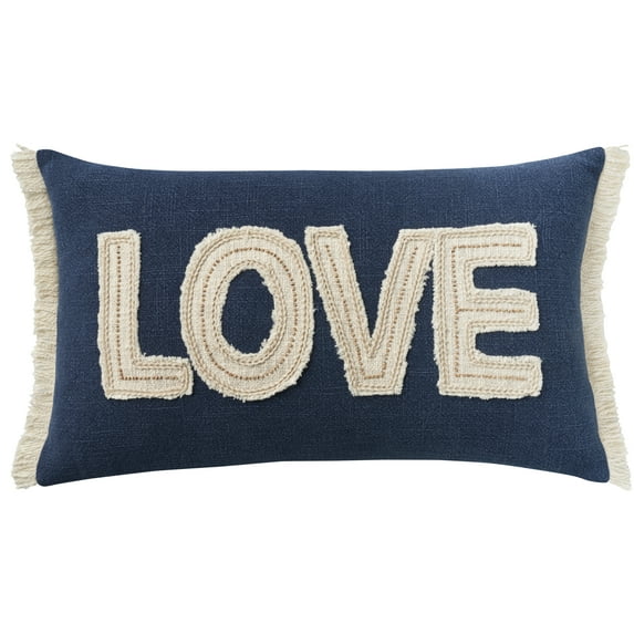 Nourison Life Styles Applq/Beaded Love Navy 14" x 24" Throw Pillow