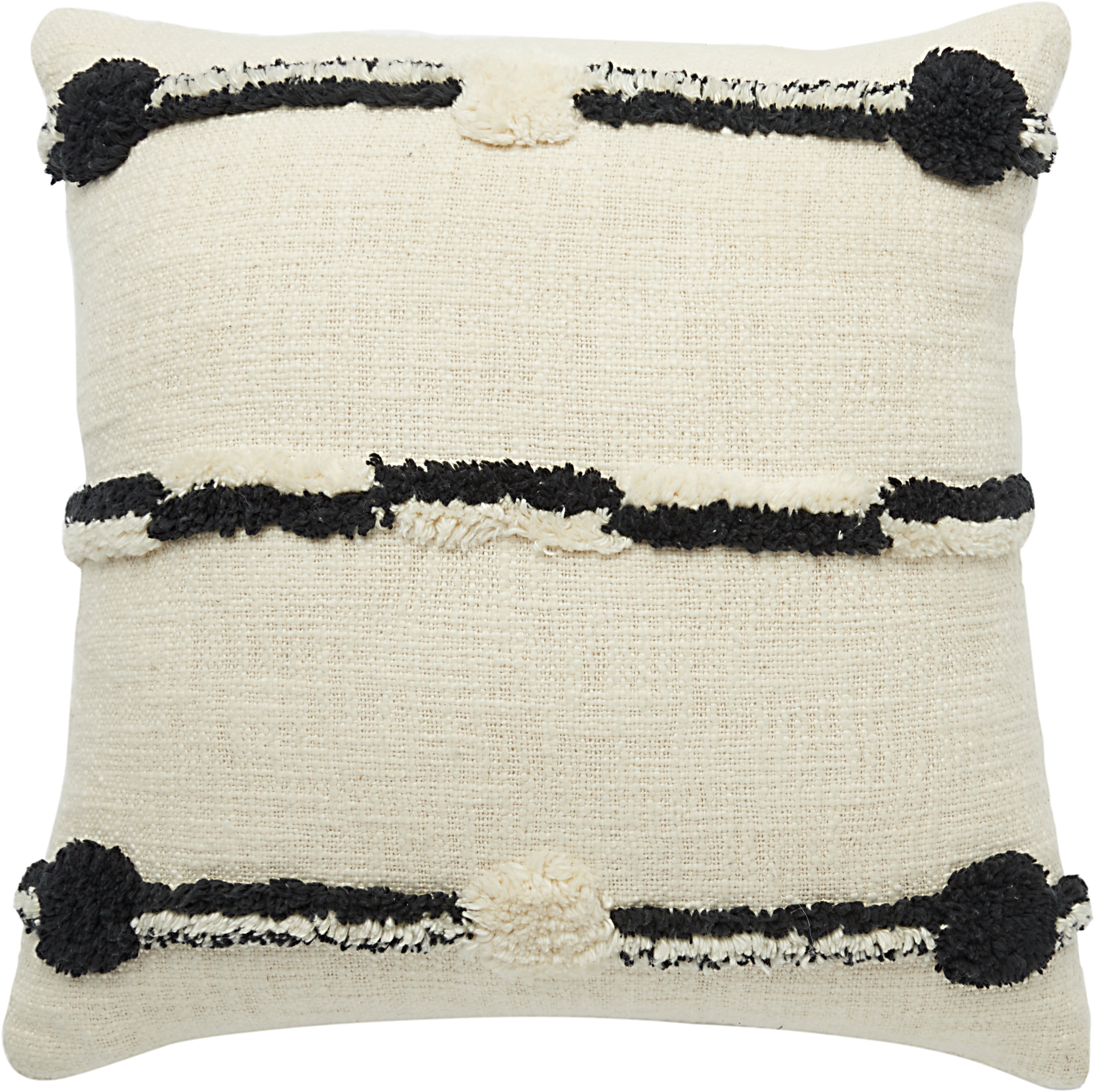 Black and Ivory Textured Pom Pom Kids Throw Pillow 18" x 18"